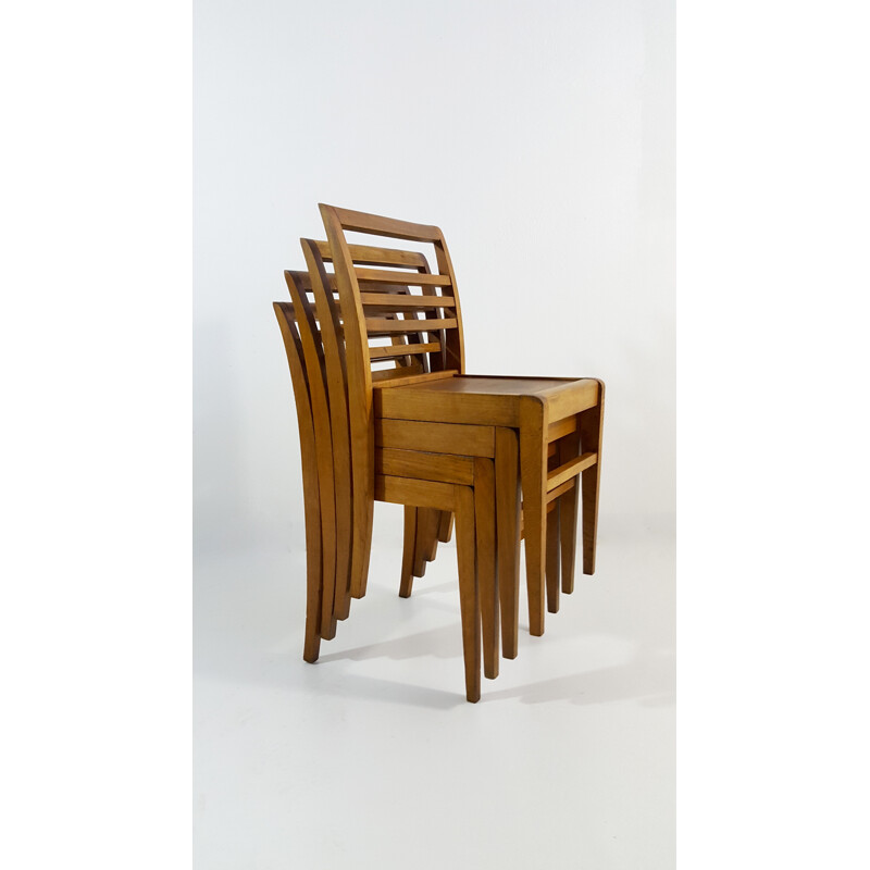 Set of 4 chairs in beech wood, René GABRIEL - 1950s