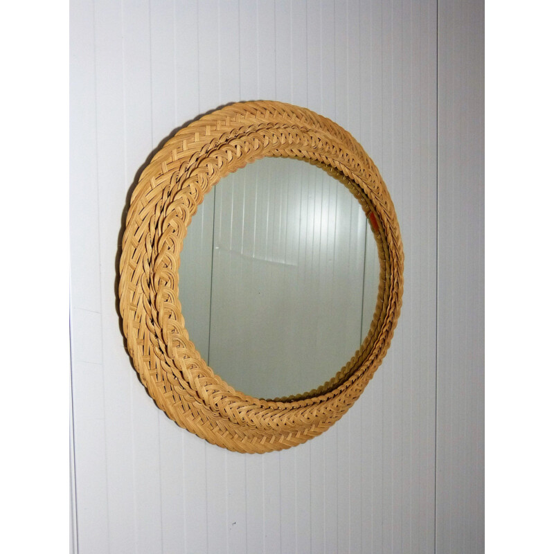 Espelho Vintage rattan, Alemanha 1970