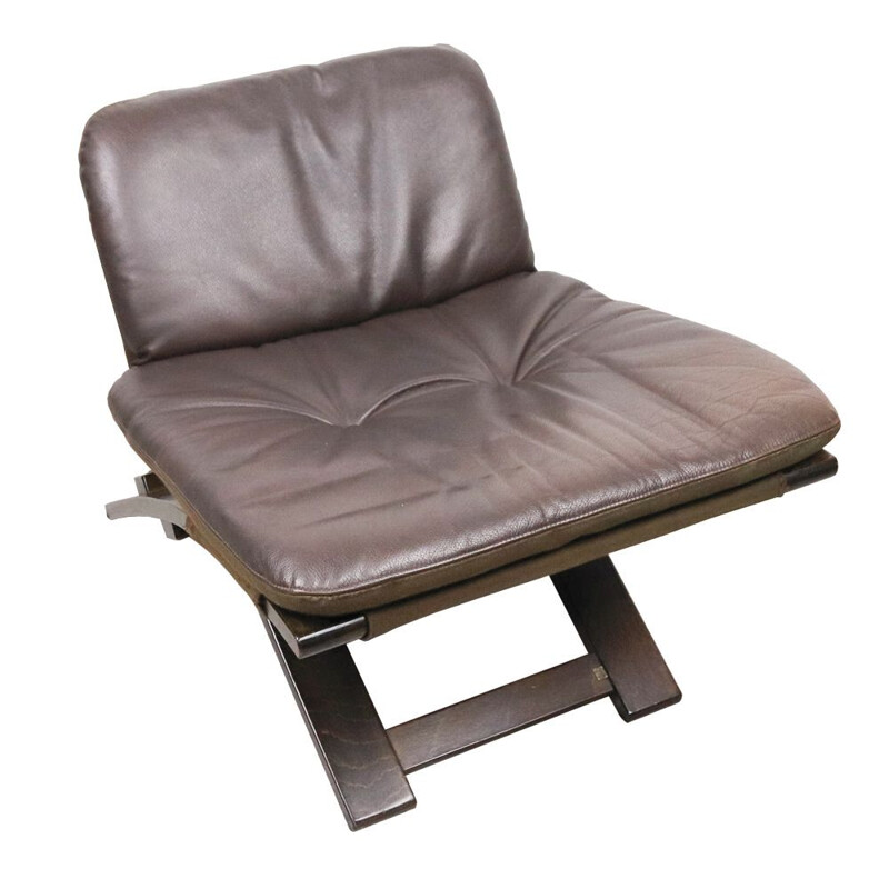 Vintage Kroken lederen fauteuil met voetsteun door Ake Fribytter voor Nelo Möbel, 1970