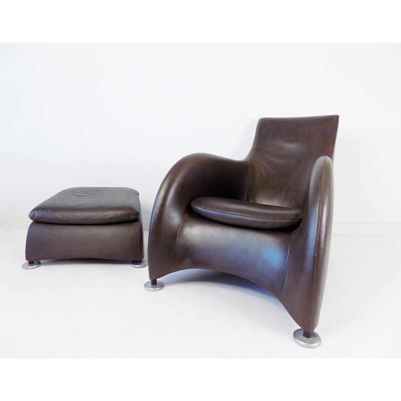 Vintage Montis Loge leather armchair with ottoman by Gerard van den Berg