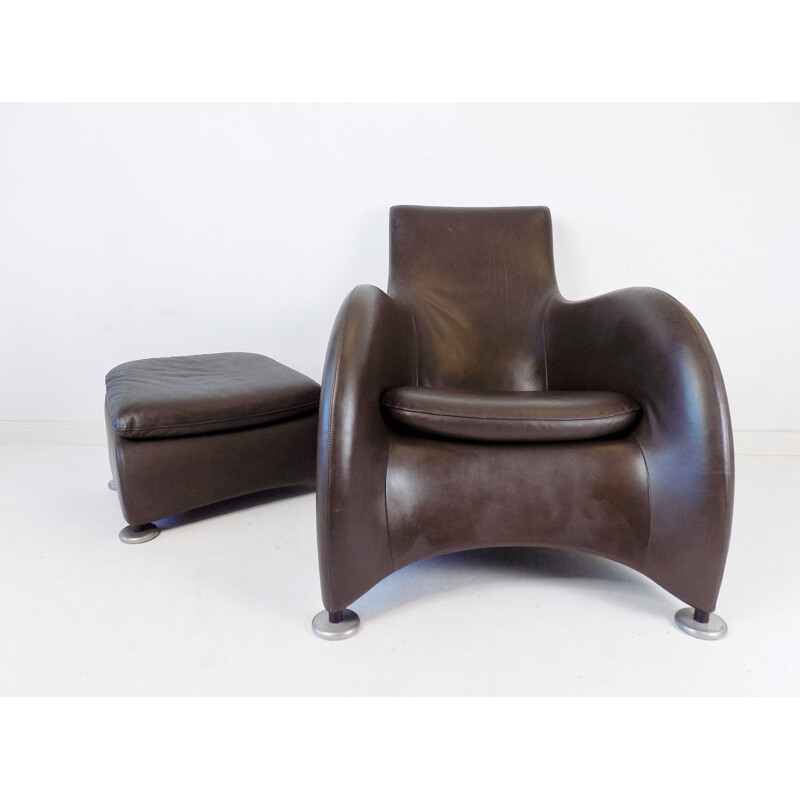 Vintage Montis Loge leather armchair with ottoman by Gerard van den Berg