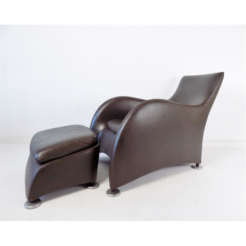 Vintage Montis Loge leather armchair with ottoman by Gerard van den Berg