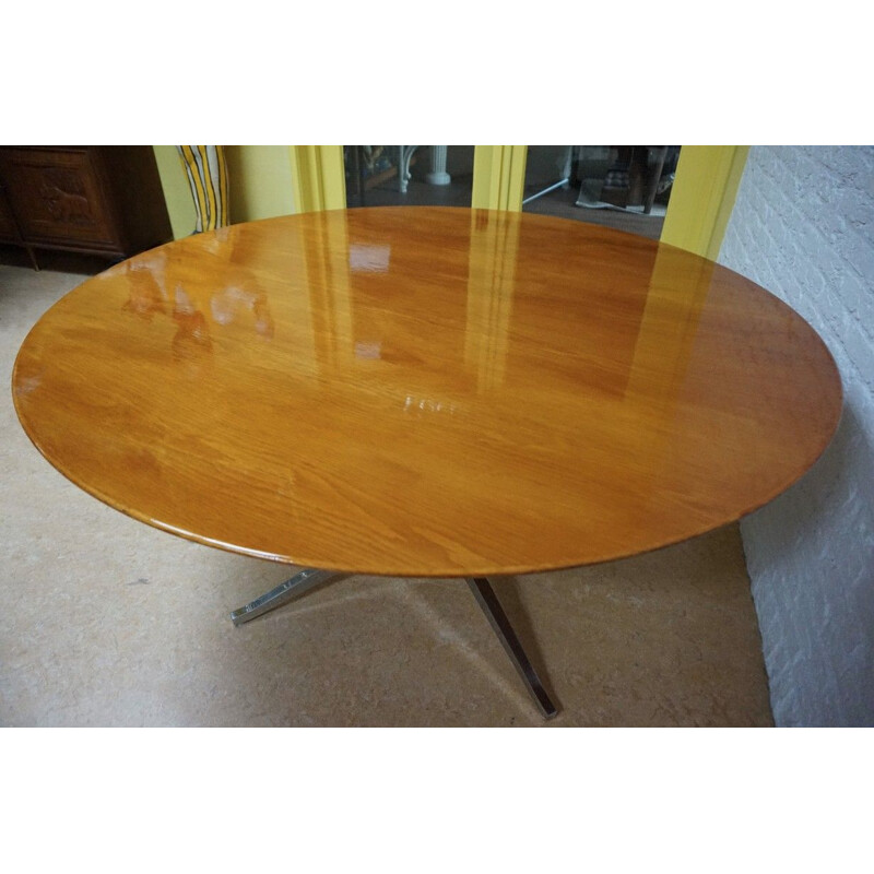 Vintage round oakwood dining table by Florence Knoll Bassett for Knoll, USA 1960s