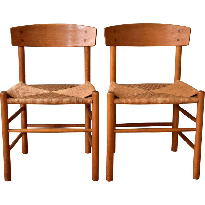 Pair of vintage oakwood chairs J39 by Børge Mogensen for Fdb Møbler, Denmark