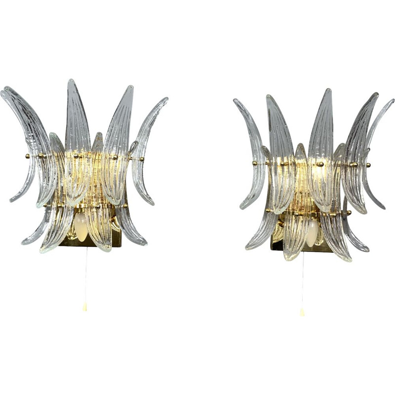 Pair of vintage "Palmette" sconces in murano glass by J.T. Kalmar Vienna