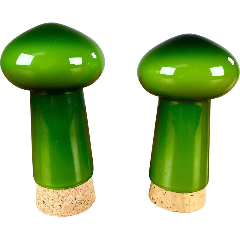 Vintage Danish salt and pepper set in green glass by Michael Bang for Holmegaard, 1970s