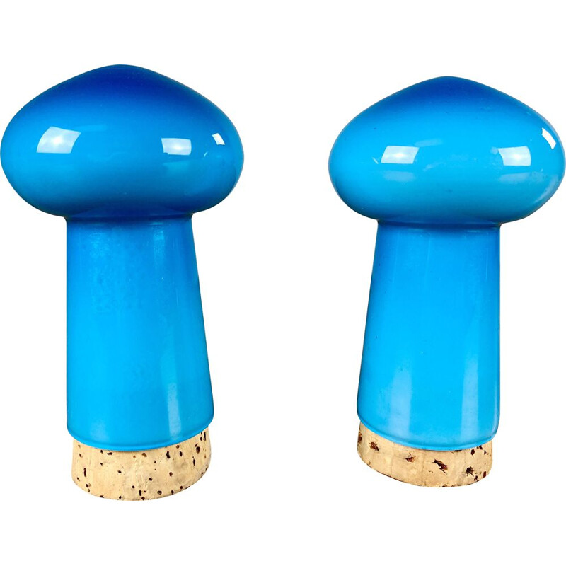 Vintage Danish salt and pepper set in blue glass by Michael Bang for Holmegaard, 1970s