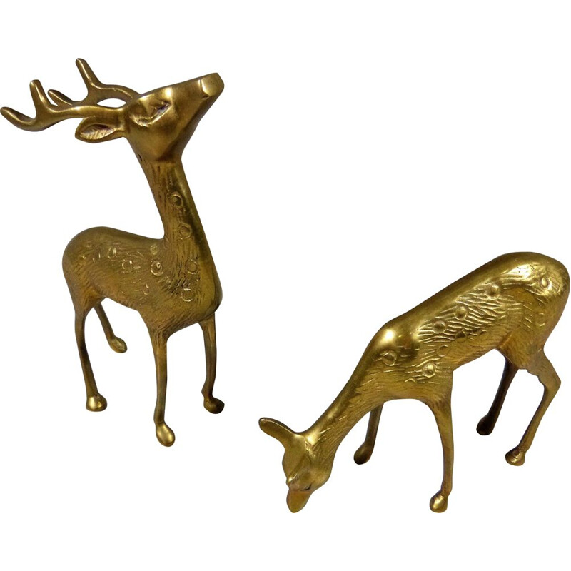 Pair of vintage brass deer sculptures, 1960