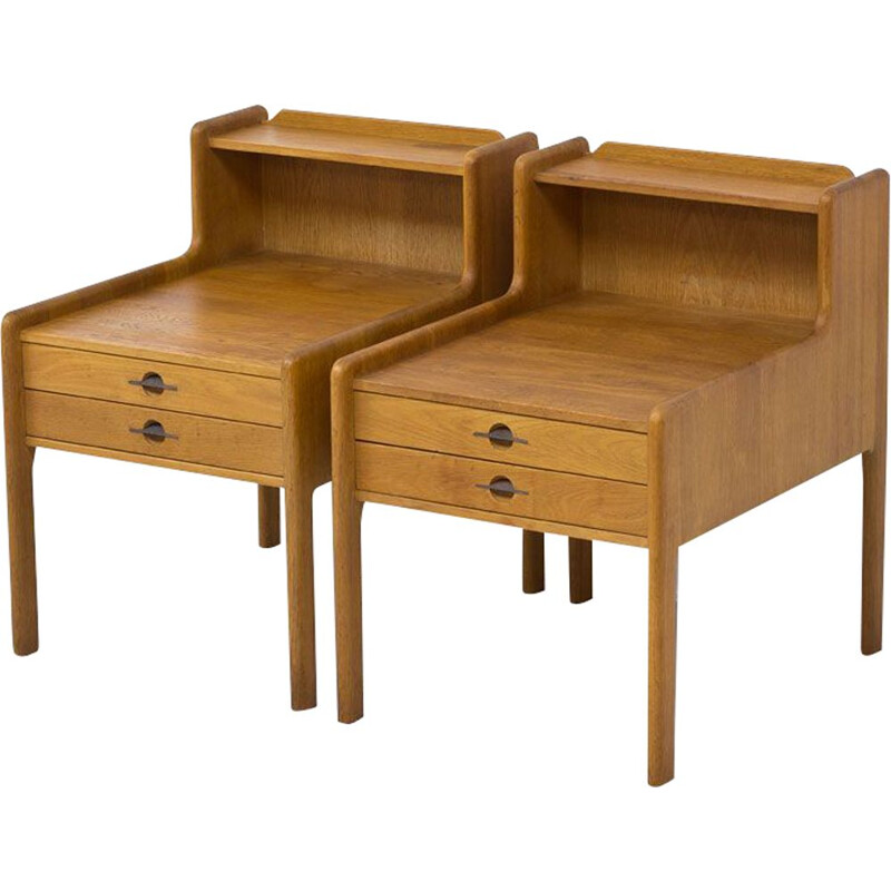 Pair of vintage night stands in solid oakwood, Sweden 1960s