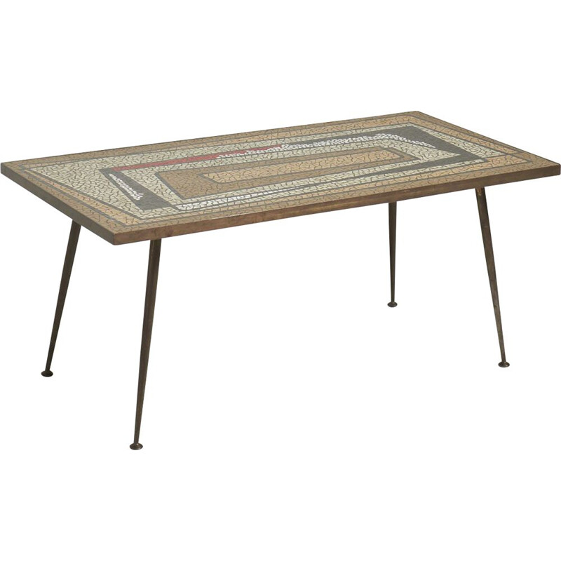 Decorative vintage coffee table in mosaic by Berthold Muller, Germany 1960