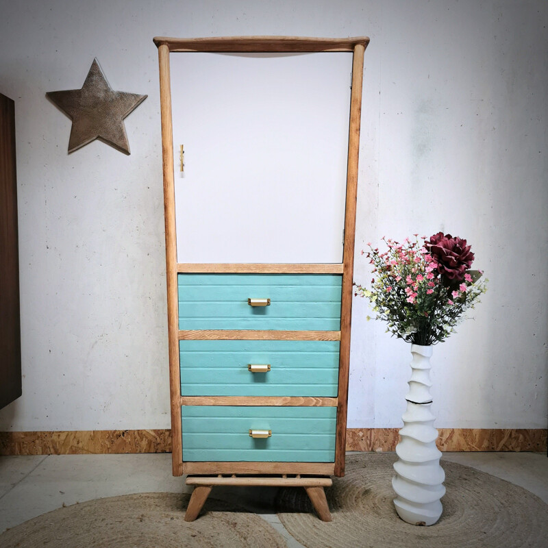 Narrow vintage cabinet with compass legs