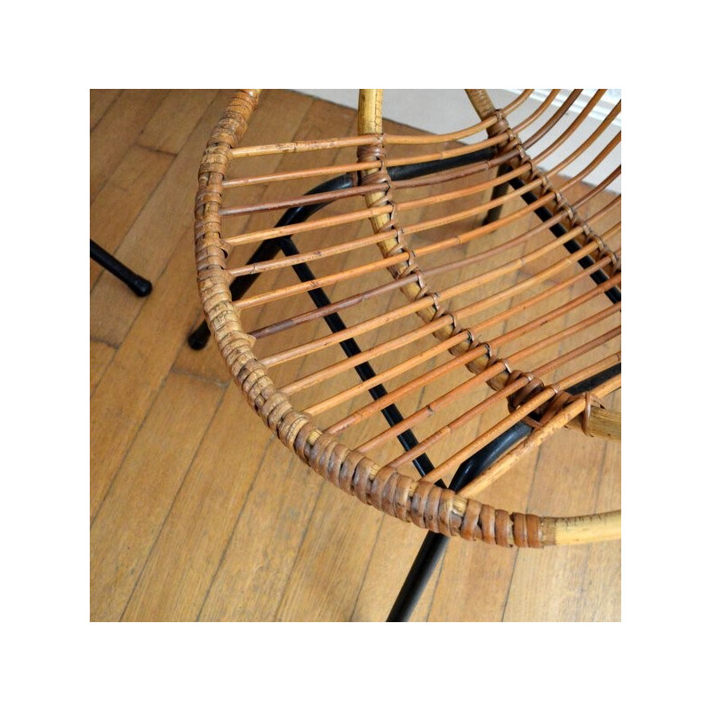 Vintage armchair in rattan and metal - 1950s