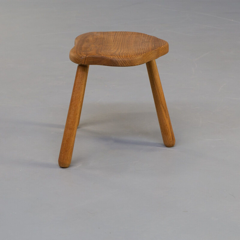 Vintage smoked oak wooden stool