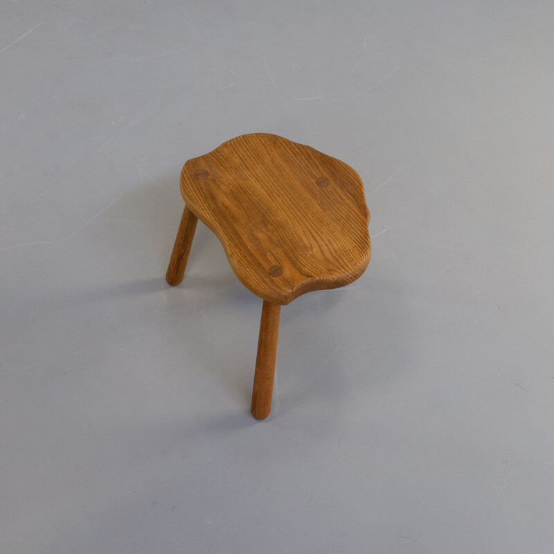 Vintage smoked oak wooden stool