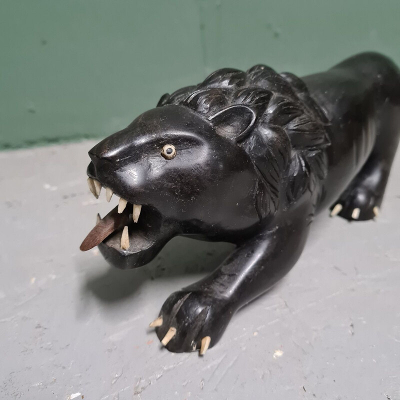 Vintage carved ebony lion, 1900