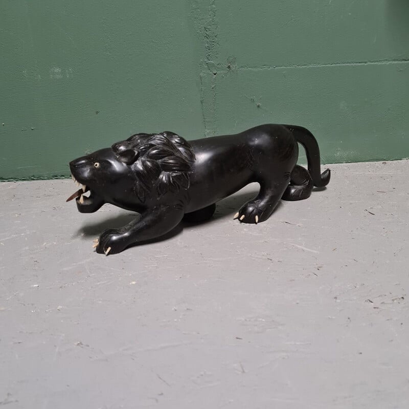 Vintage carved ebony lion, 1900