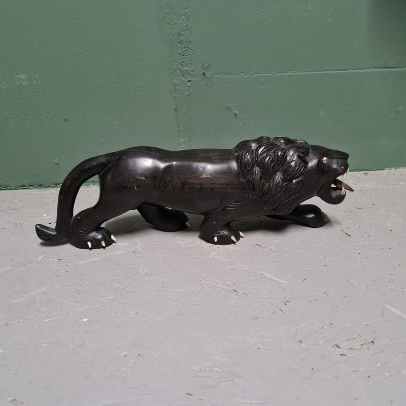 Vintage carved ebony lion, 1900