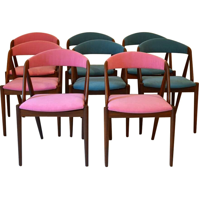 Set of 8 pink and blue chairs, Kai KRISTIANSEN - 1960s