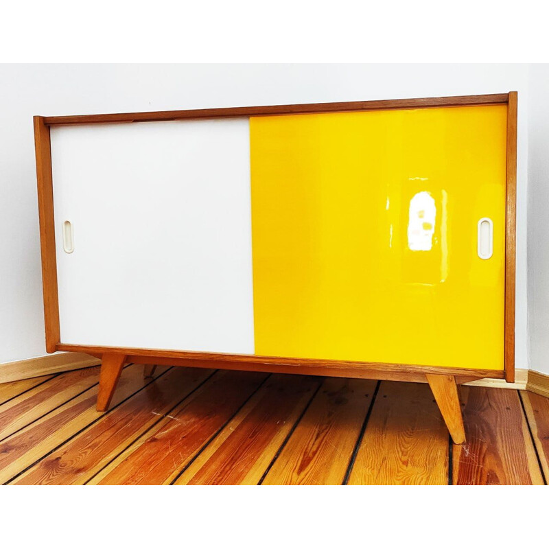 Vintage beechwood sideboard with colored doors by J. Jiroutek for Interiér Praha, Czechoslovakia 1960