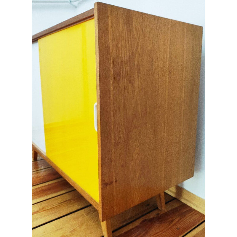 Vintage beechwood sideboard with colored doors by J. Jiroutek for Interiér Praha, Czechoslovakia 1960