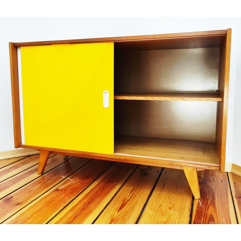 Vintage beechwood sideboard with colored doors by J. Jiroutek for Interiér Praha, Czechoslovakia 1960