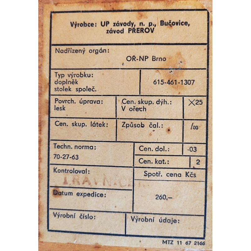 Table basse vintage en bois de chêne par F. Mezulanik pour Up Zavody, Tchécoslovaquie 1960