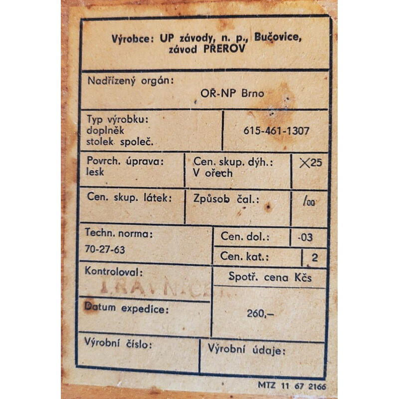 Vintage eiken salontafel van F. Mezulanik voor Up Zavody, Tsjechoslowakije 1960