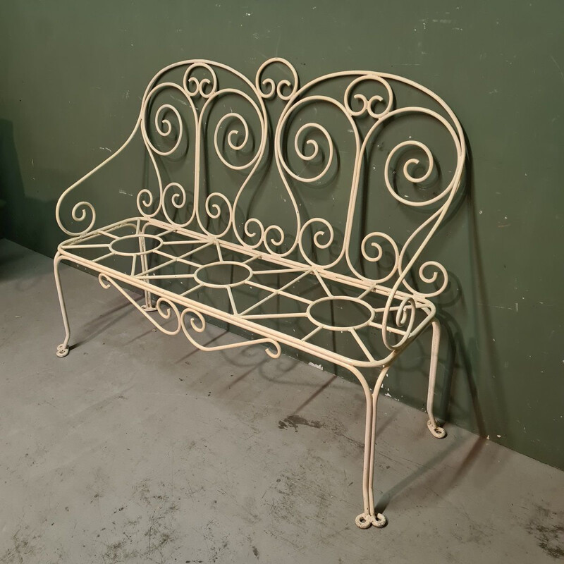 Vintage white metal bench, 1950s