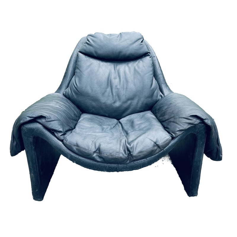 Fauteuil noir vintage par Vittorio Introini pour Saporiti, Italie 1960