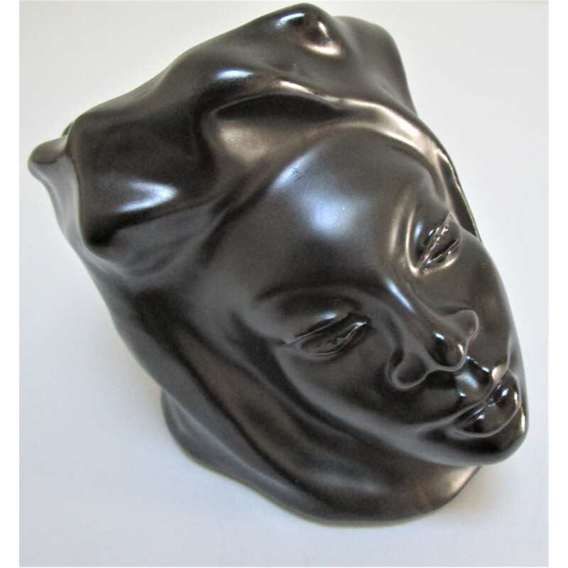 Black glazed vintage anthropomorphic ceramic, 1960