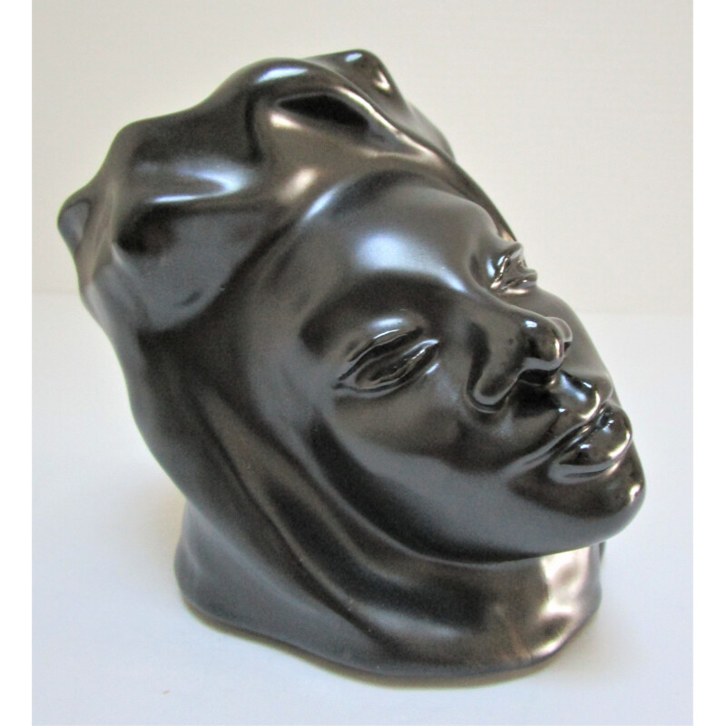 Black glazed vintage anthropomorphic ceramic, 1960