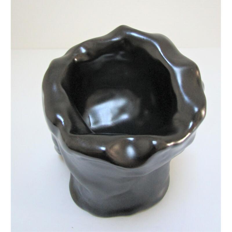Black glazed vintage anthropomorphic ceramic, 1960