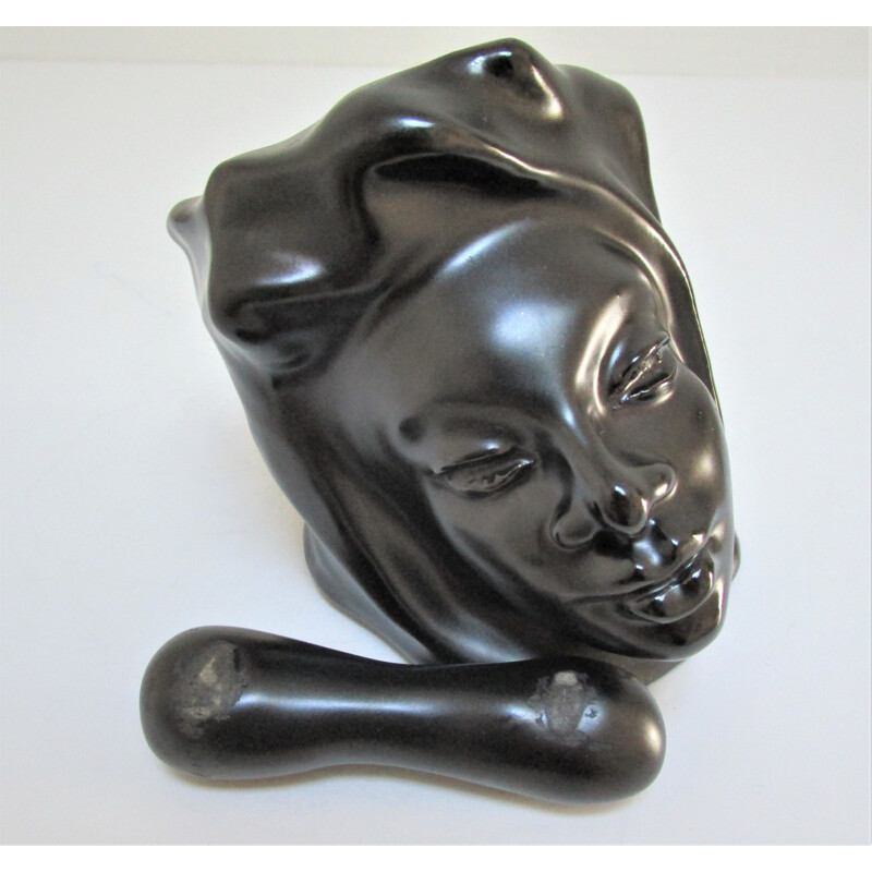 Black glazed vintage anthropomorphic ceramic, 1960