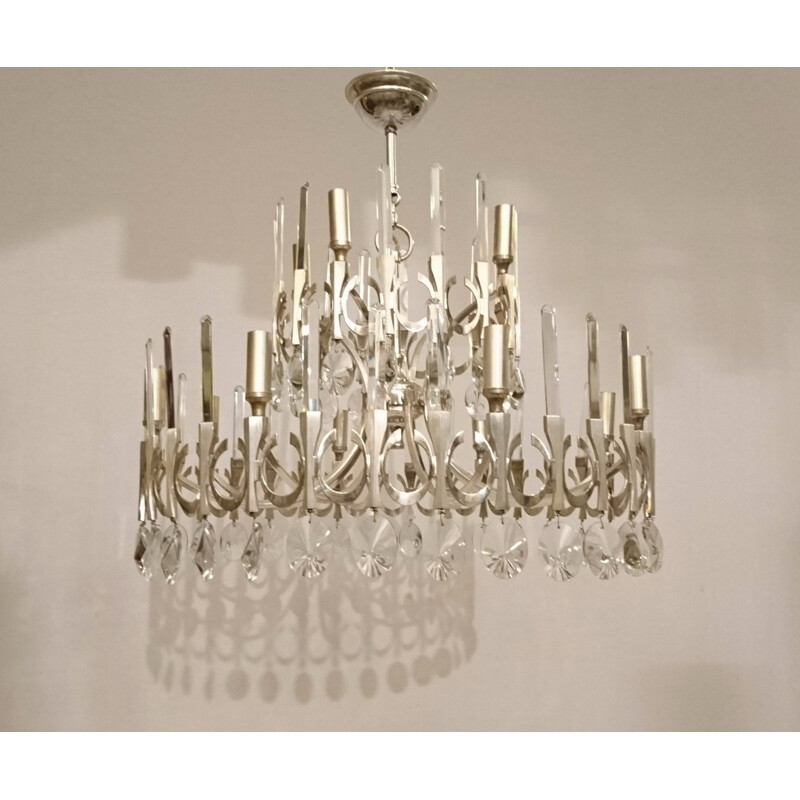 Two tiered chandelier with 12 lights, G. SCIOLARI - 1970s