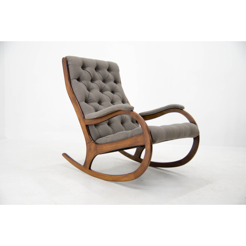 Vintage rocking chair in soft to touch fabric, Czechoslovakia 1960s