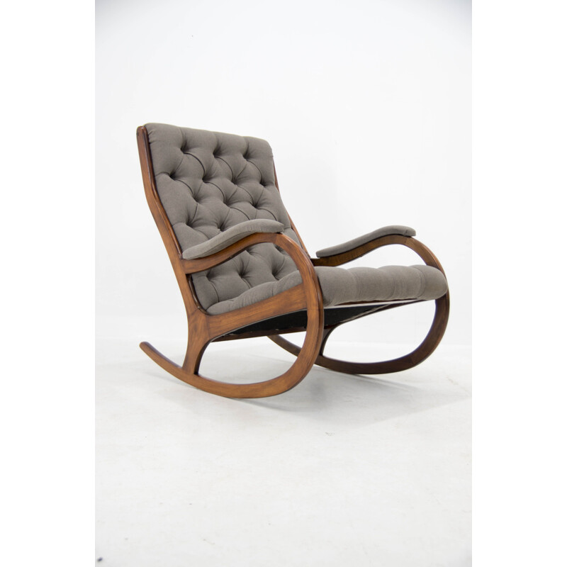 Vintage rocking chair in soft to touch fabric, Czechoslovakia 1960s