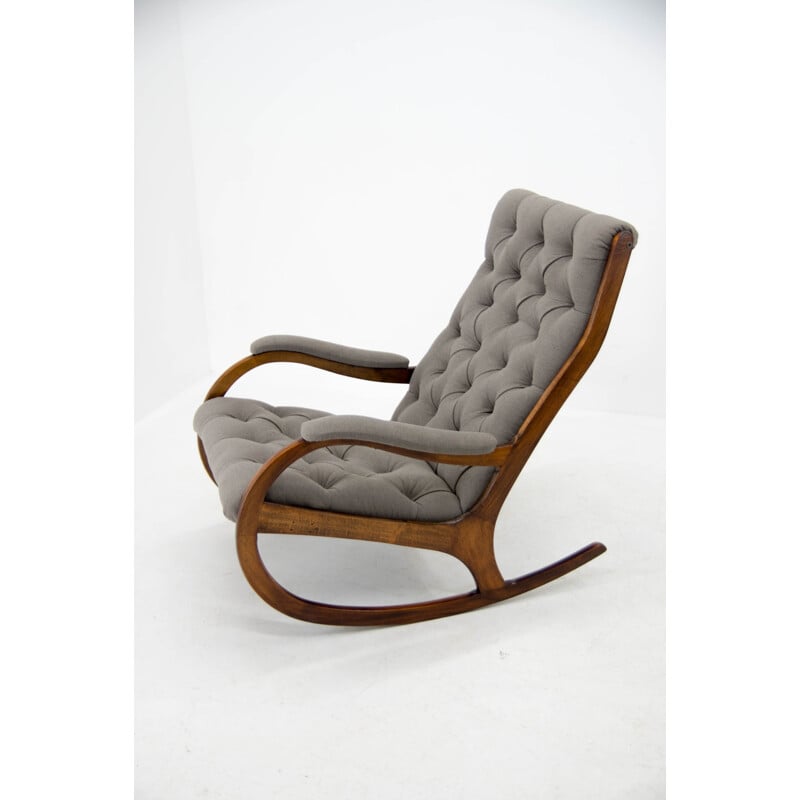 Vintage rocking chair in soft to touch fabric, Czechoslovakia 1960s