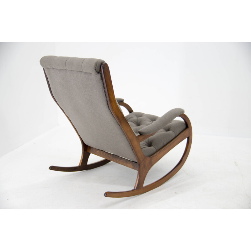 Vintage rocking chair in soft to touch fabric, Czechoslovakia 1960s