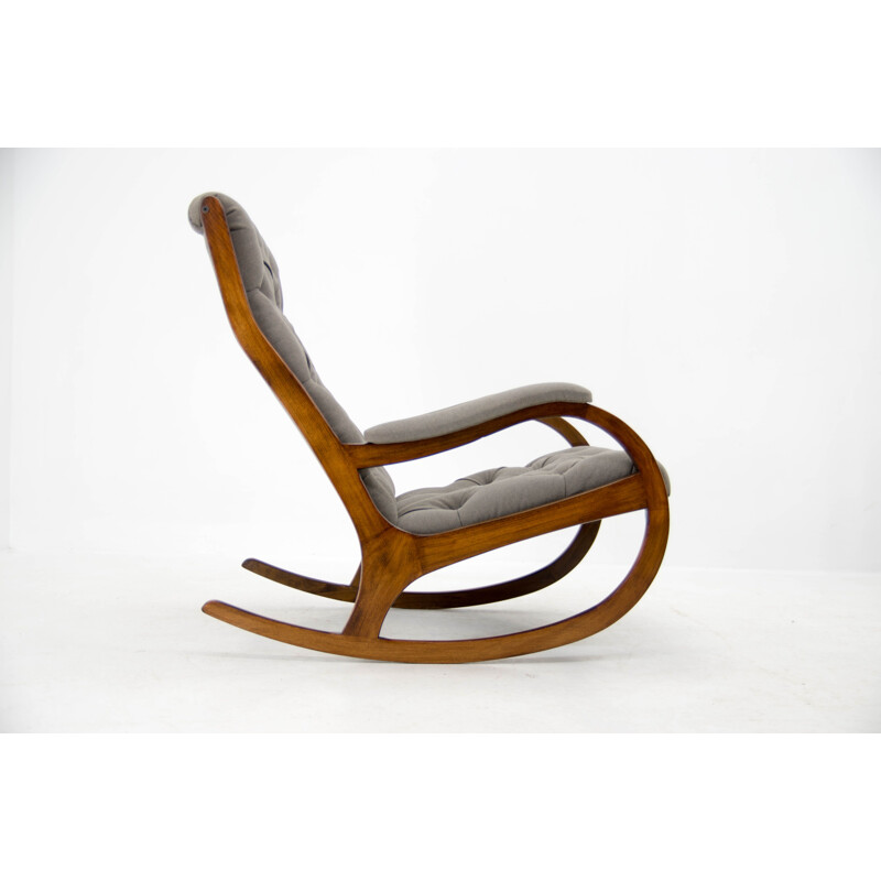 Vintage rocking chair in soft to touch fabric, Czechoslovakia 1960s