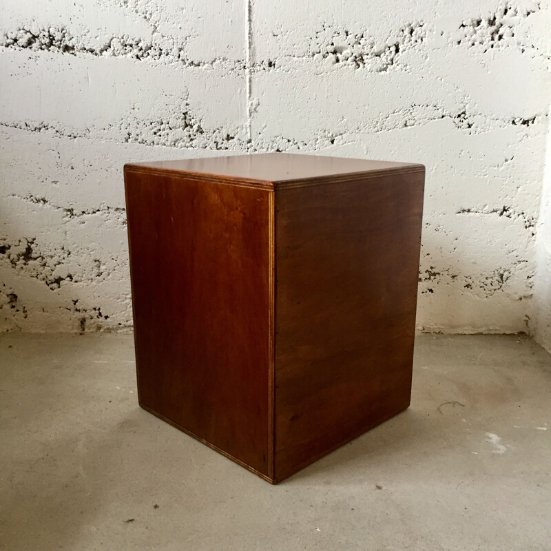 Vintage wooden cube stool, 1980