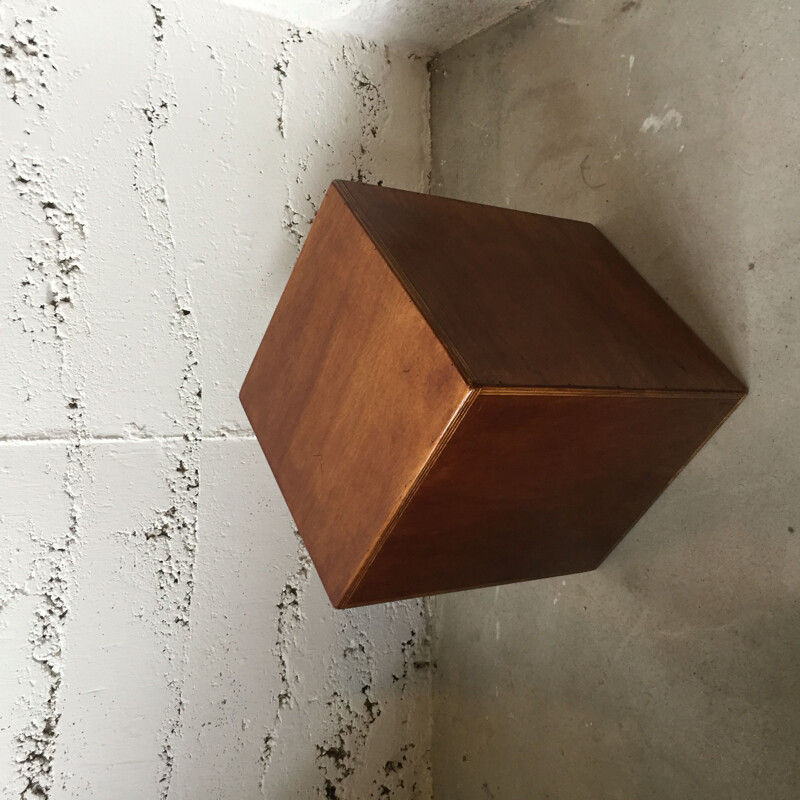 Vintage wooden cube stool, 1980