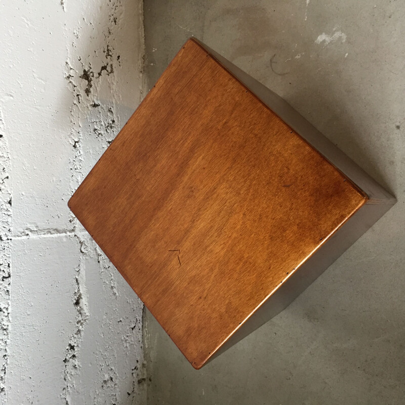 Vintage wooden cube stool, 1980