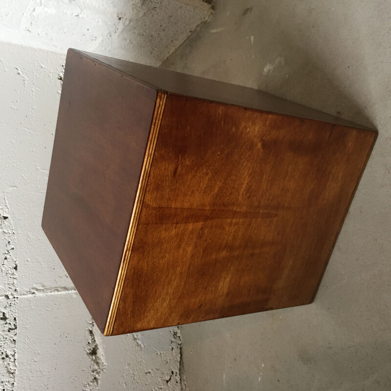 Vintage wooden cube stool, 1980