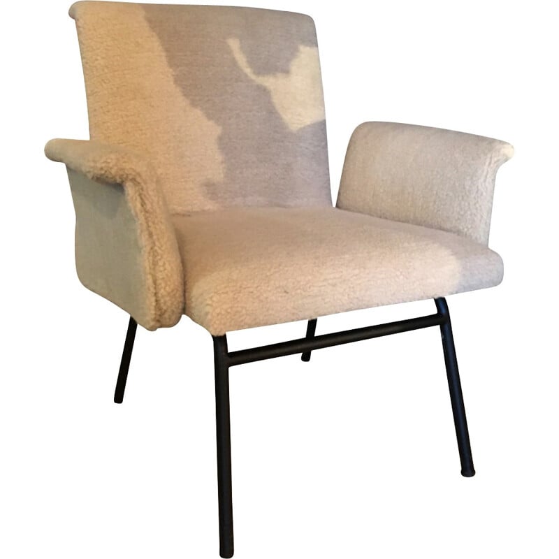 Fauteuil en fausse fourrure beige - 1950