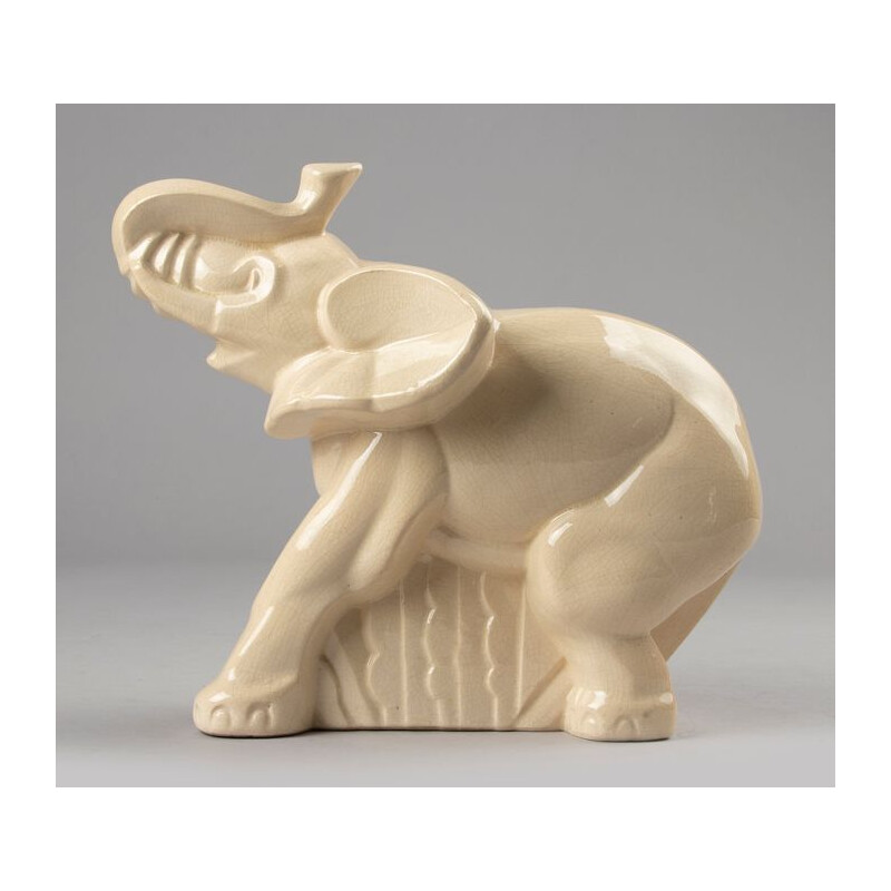 Vintage elephant sculpture in glazed earthenware, Belgium 1940