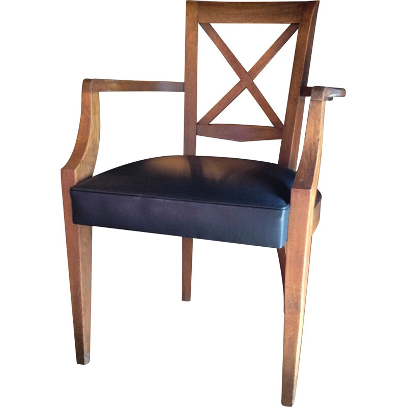 Armchair in oak wood and leather - 1940s