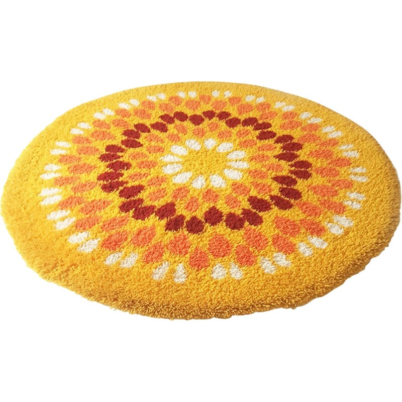 Vintage circular pop art rug on wool - 1970s