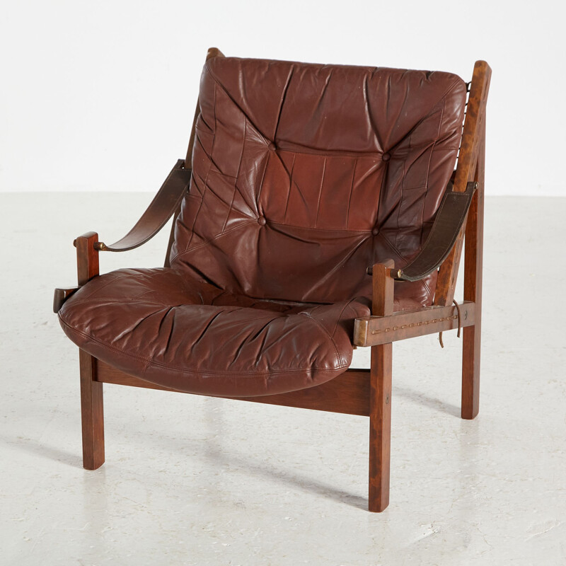 Sillón noruego vintage de cuero Hunter de Torbjørn Afdal para Bruksbo, 1960