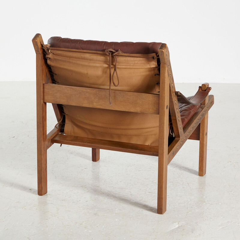 Vintage Noorse Hunter lederen fauteuil van Torbjørn Afdal voor Bruksbo, 1960