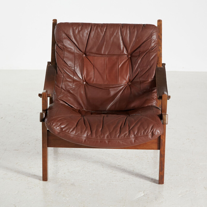Norwegian vintage Hunter leather armchair by Torbjørn Afdal for Bruksbo, 1960s